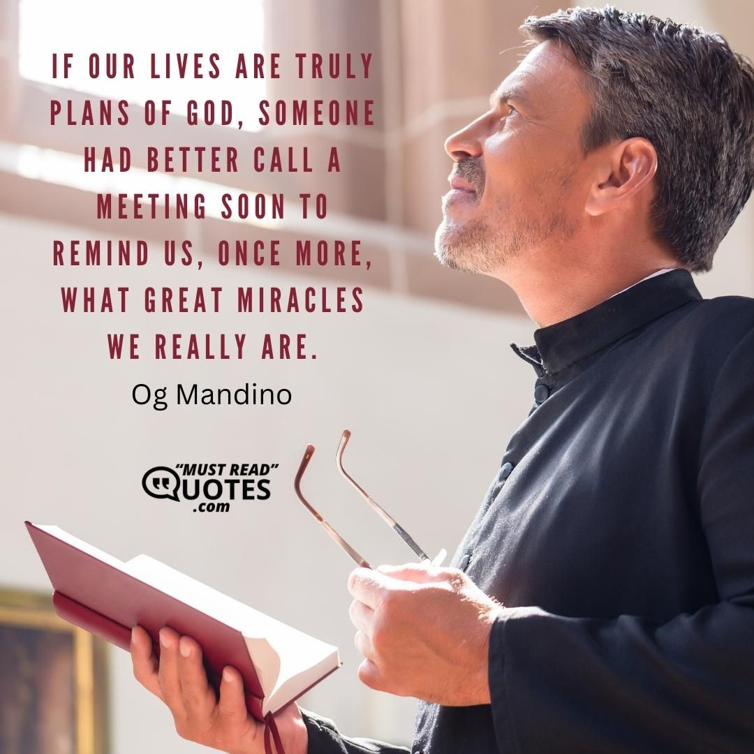 If our lives are truly plans of God, someone had better call a meeting soon to remind us, once more, what great miracles we really are.