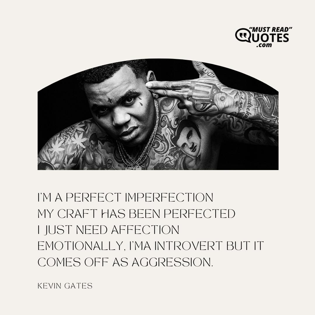 I'm a perfect imperfection My craft has been perfected I just need affection Emotionally, I'ma introvert but it comes off as aggression.