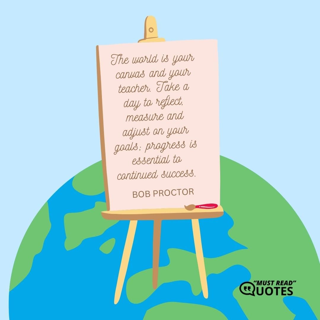 The world is your canvas and your teacher. Take a day to reflect, measure and adjust on your goals; progress is essential to continued success.