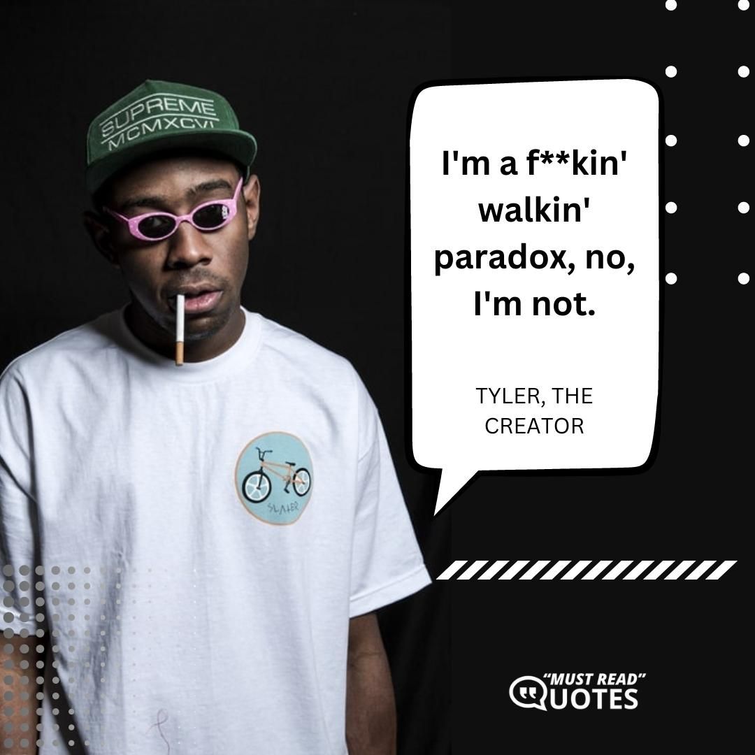 I'm a f**kin' walkin' paradox, no, I'm not.