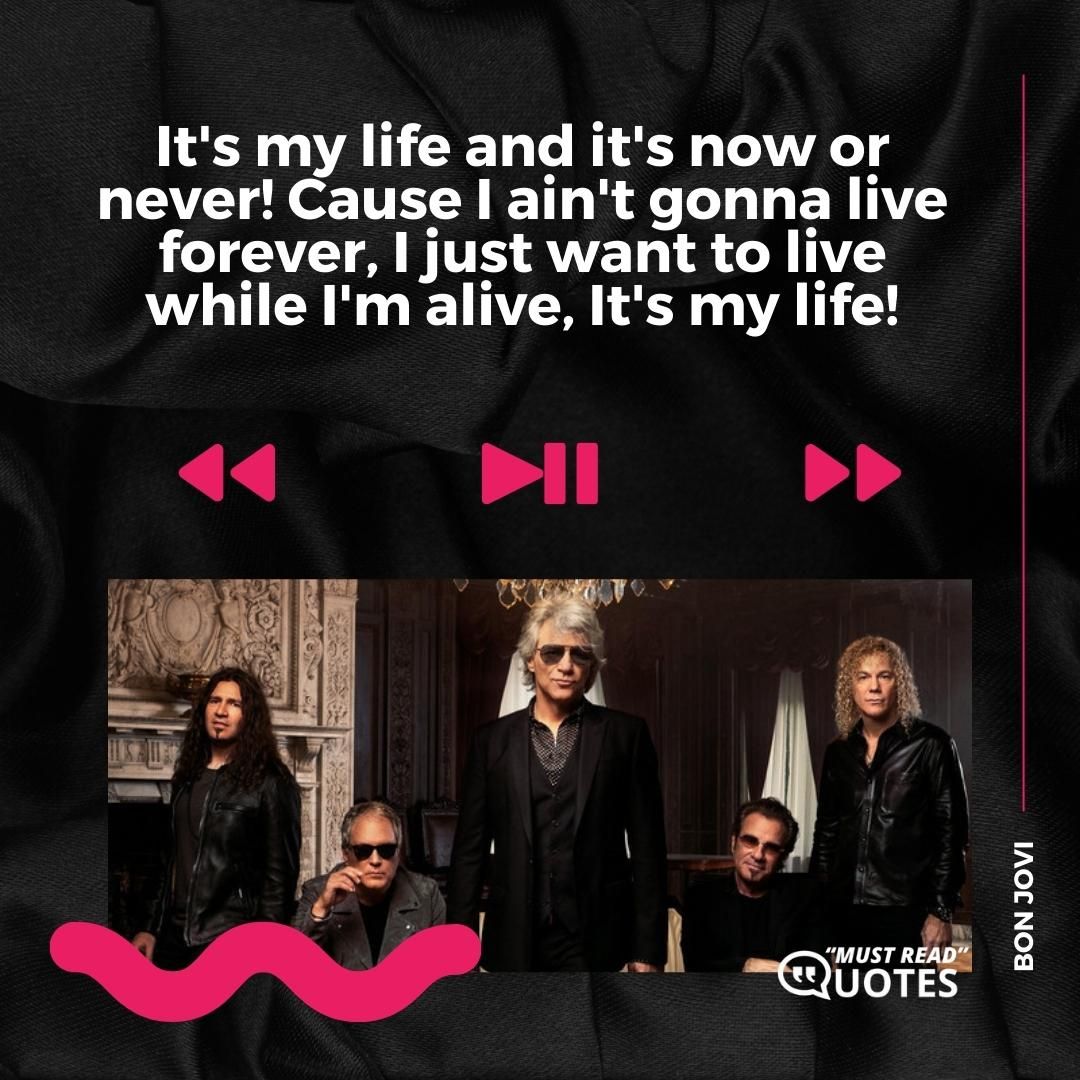 It's my life and it's now or never! Cause I ain't gonna live forever, I just want to live while I'm alive, It's my life!