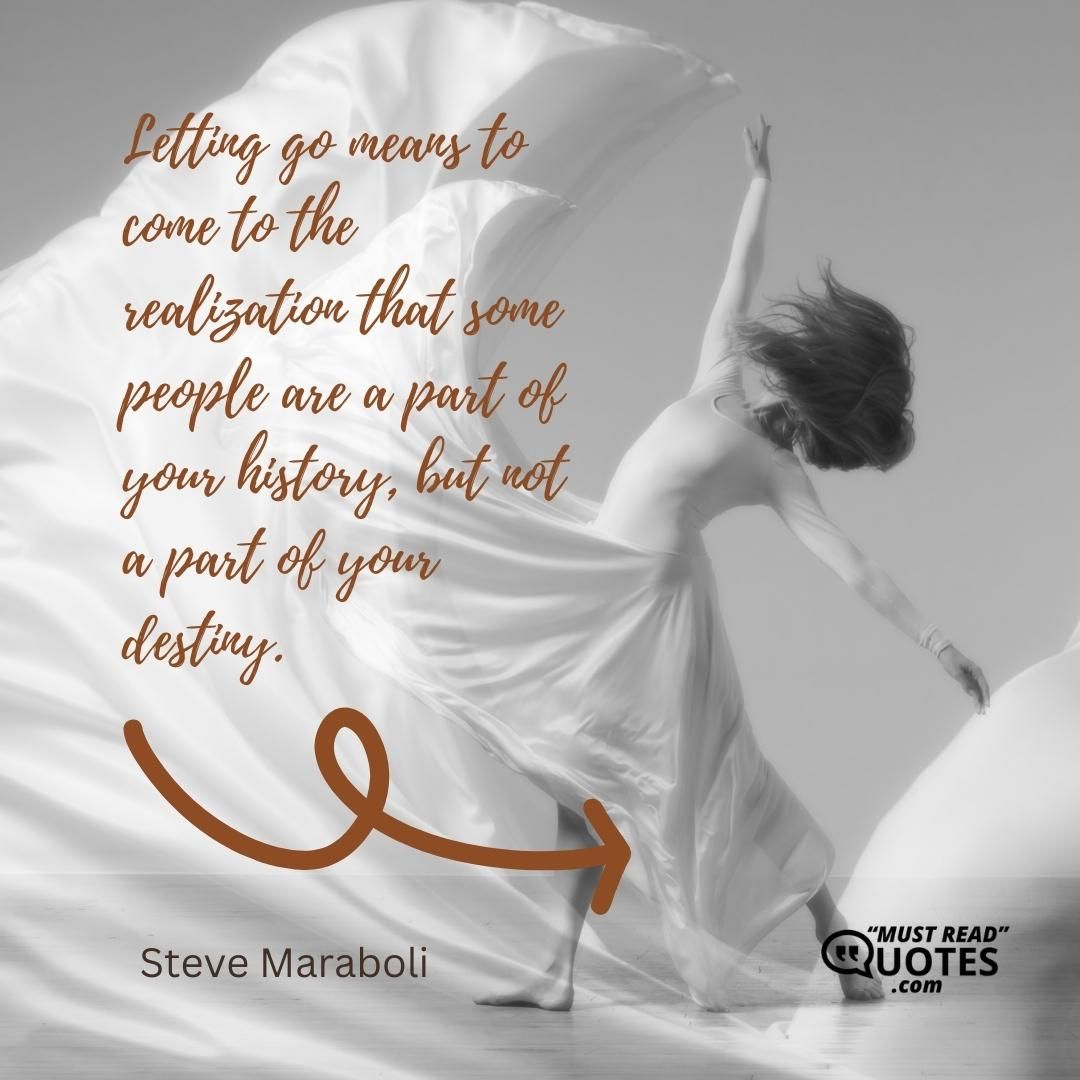 Letting go means to come to the realization that some people are a part of your history, but not a part of your destiny.