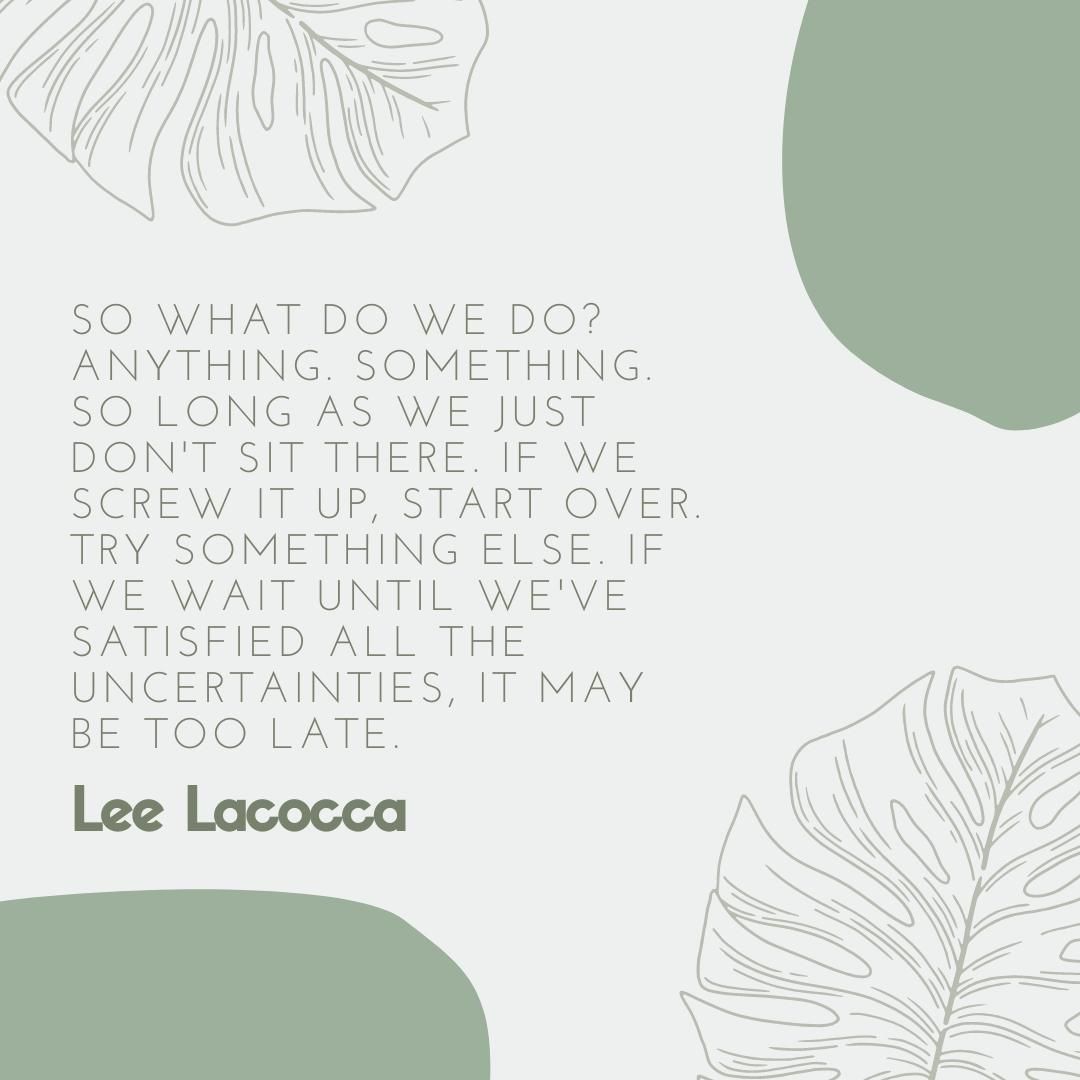 So what do we do? Anything. Something. So long as we just don't sit there. If we screw it up, start over. Try something else. If we wait until we've satisfied all the uncertainties, it may be too late.