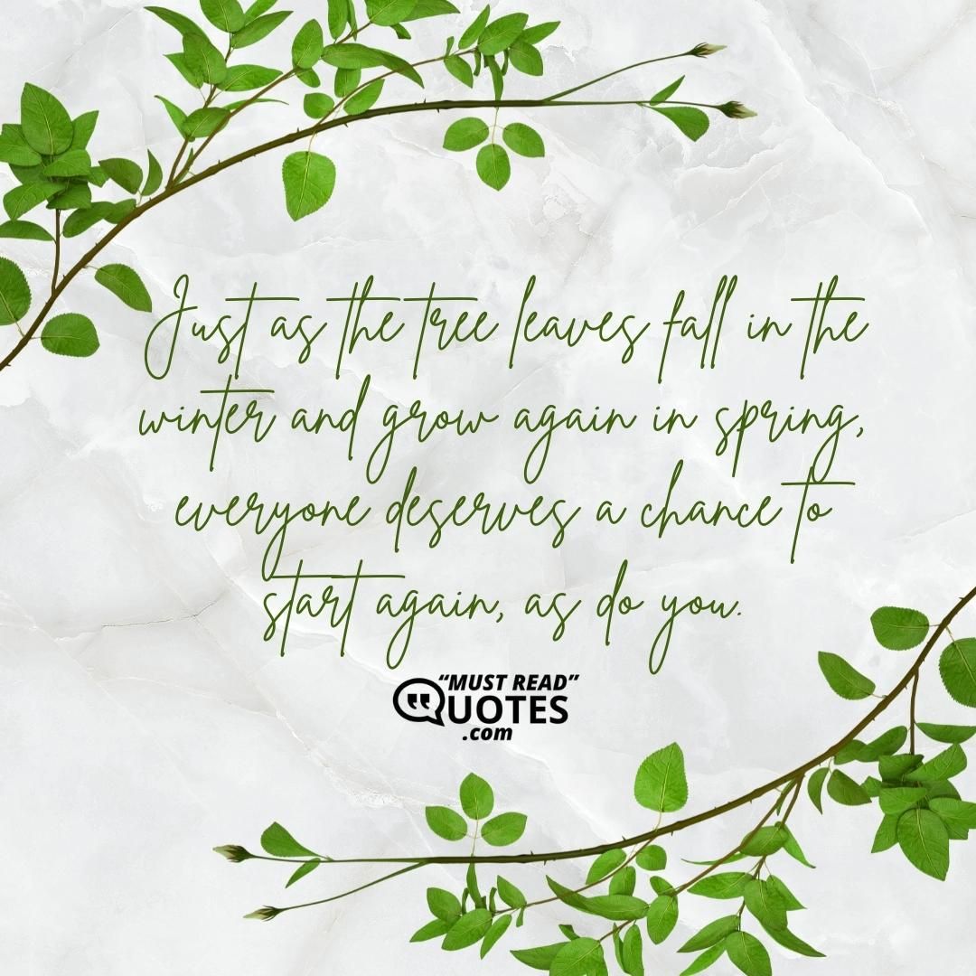 Just as the tree leaves fall in the winter and grow again in spring, everyone deserves a chance to start again, as do you.