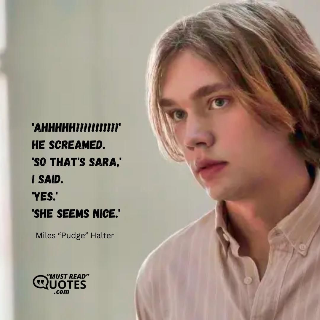 'AHHHHH!!!!!!!!!!!' he screamed. 'So that's Sara,' I said. 'Yes.' 'She seems nice.'