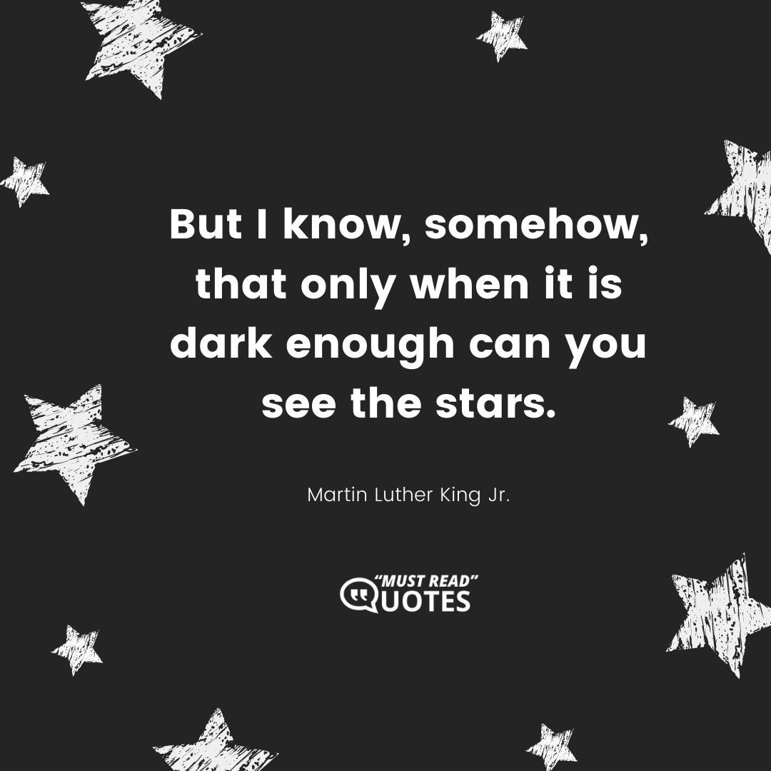 But I know, somehow, that only when it is dark enough can you see the stars.