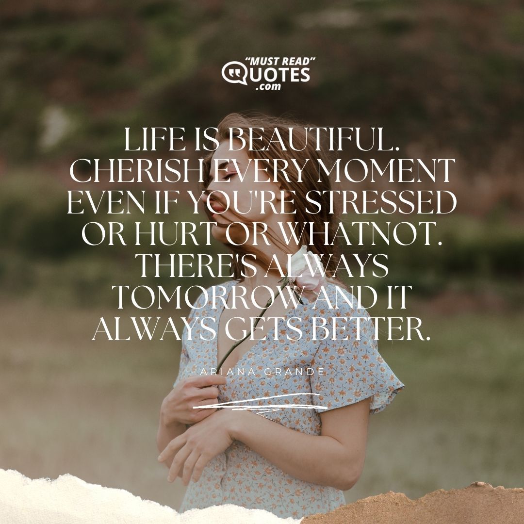 Life is beautiful. Cherish every moment even if you're stressed or hurt or whatnot. There's always tomorrow and it always gets better.