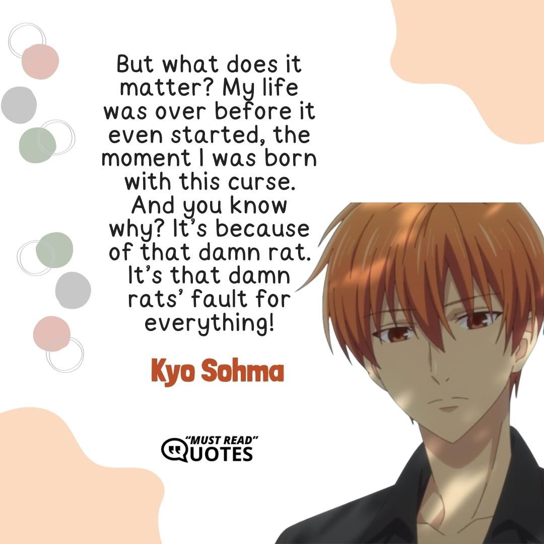 But what does it matter? My life was over before it even started, the moment I was born with this curse. And you know why? It’s because of that damn rat. It’s that damn rats’ fault for everything!