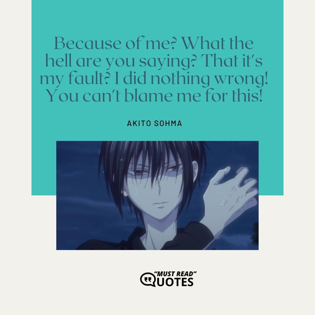 Because of me? What the hell are you saying? That it's my fault? I did nothing wrong! You can't blame me for this!