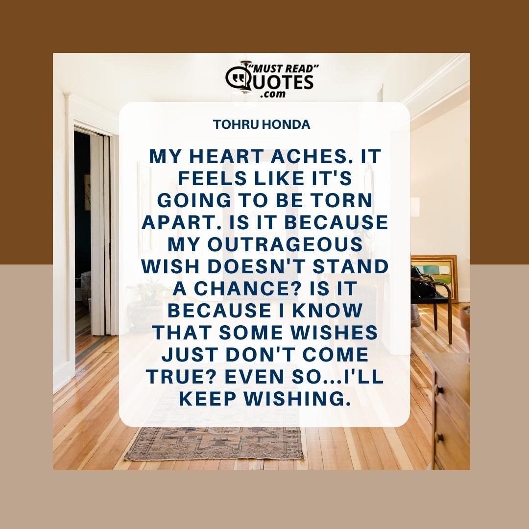 My heart aches. It feels like it's going to be torn apart. Is it because my outrageous wish doesn't stand a chance? Is it because I know that some wishes just don't come true? Even so...I'll keep wishing.