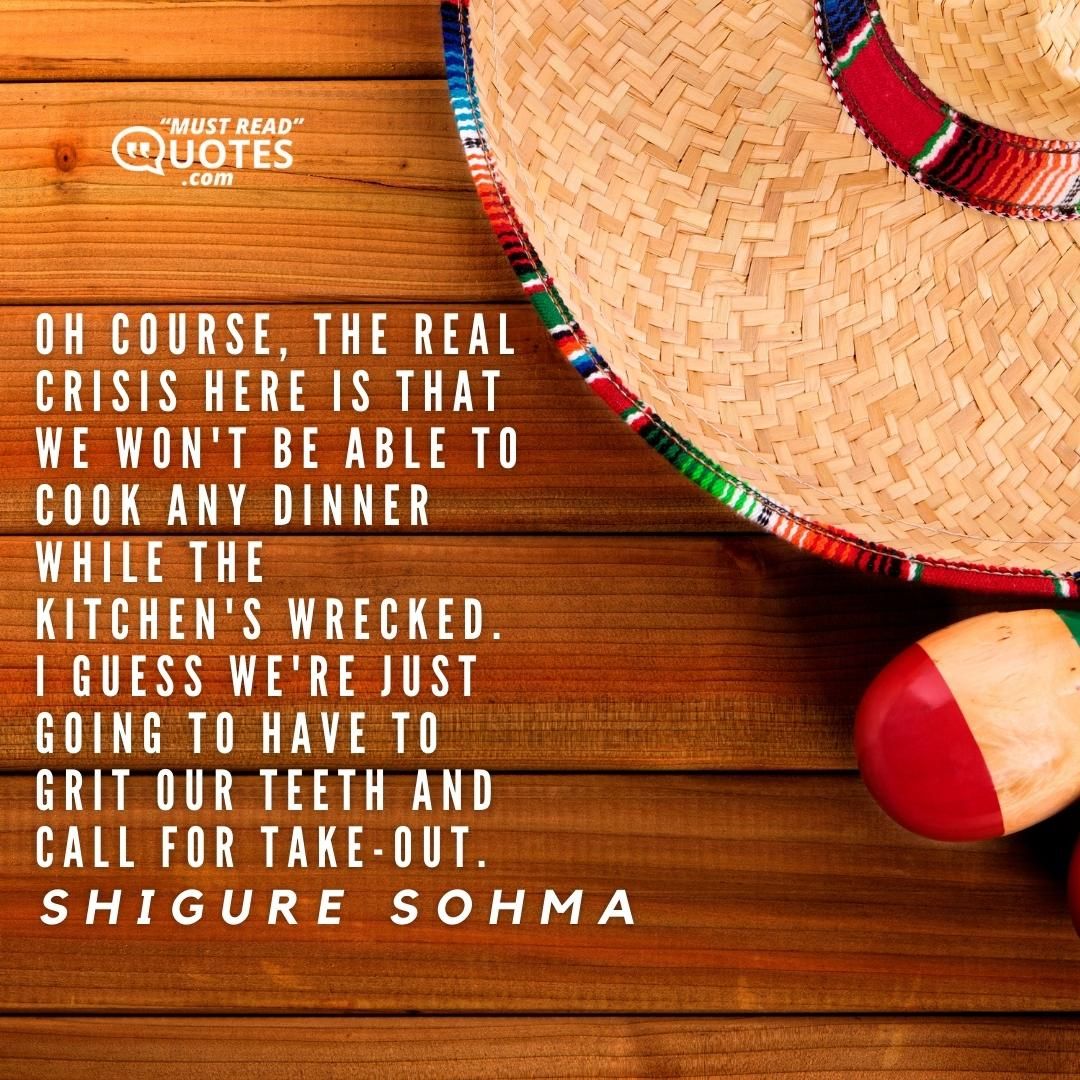 Oh course, the real crisis here is that we won't be able to cook any dinner while the kitchen's wrecked. I guess we're just going to have to grit our teeth and call for take-out.