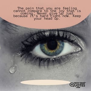 The pain that you are feeling cannot compare to the joy that is coming. Never give up just because it’s hard right now. Keep your head up.
