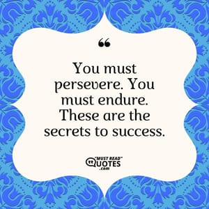 You must persevere. You must endure. These are the secrets to success.
