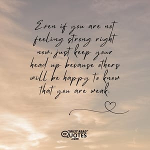 Even if you are not feeling strong right now, just keep your head up because others will be happy to know that you are weak.