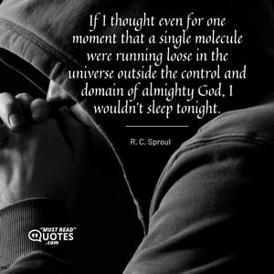 If I thought even for one moment that a single molecule were running loose in the universe outside the control and domain of almighty God, I wouldn't sleep tonight.