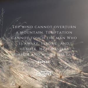 The wind cannot overturn a mountain. Temptation cannot touch the man Who is awake, strong, and humble, Who masters himself and minds the law.