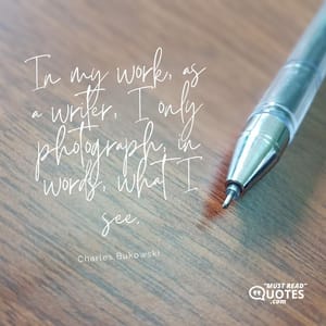 In my work, as a writer, I only photograph, in words, what I see.