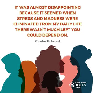 It was almost disappointing because it seemed when stress and madness were eliminated from my daily life there wasn't much left you could depend on.