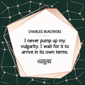 I never pump up my vulgarity. I wait for it to arrive in its own terms.