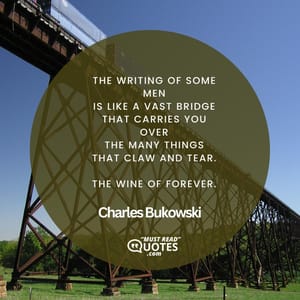 the writing of some men is like a vast bridge that carries you over the many things that claw and tear. The Wine of Forever.