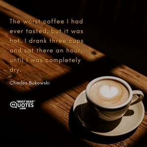 The worst coffee I had ever tasted, but it was hot. I drank three cups and sat there an hour, until I was completely dry.