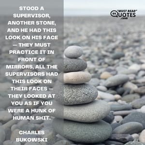 Stood a supervisor, another Stone, and he had this look on his face — they must practice it in front of mirrors, all the supervisors had this look on their faces — they looked at you as if you were a hunk of human shit.