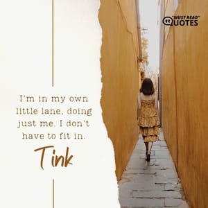 I'm in my own little lane, doing just me. I don't have to fit in.