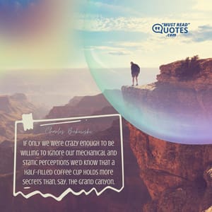 If only we were crazy enough to be willing to ignore our mechanical and static perceptions we’d know that a half-filled coffee cup holds more secrets than, say, the Grand Canyon.