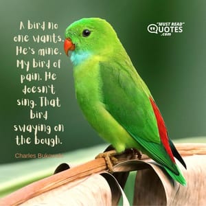 A bird no one wants. He’s mine. My bird of pain. He doesn’t sing. That bird swaying on the bough.