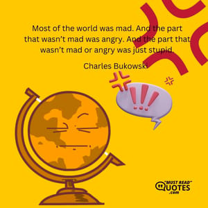 Most of the world was mad. And the part that wasn’t mad was angry. And the part that wasn’t mad or angry was just stupid.