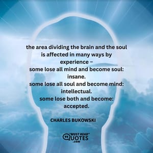 the area dividing the brain and the soul is affected in many ways by experience – some lose all mind and become soul: insane. some lose all soul and become mind: intellectual. some lose both and become: accepted.