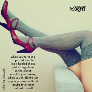 when you're young a pair of female high-heeled shoes just sitting alone in the closet can fire your bones; when you're old it's just a pair of shoes without anybody in them and just as well.
