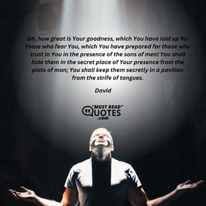 Oh, how great is Your goodness, which You have laid up for those who fear You, which You have prepared for those who trust in You in the presence of the sons of men! You shall hide them in the secret place of Your presence from the plots of man; You shall keep them secretly in a pavilion from the strife of tongues.