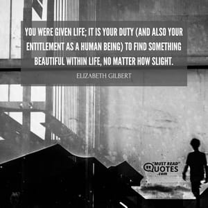 You were given life; it is your duty (and also your entitlement as a human being) to find something beautiful within life, no matter how slight.
