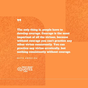 The only thing is, people have to develop courage. Courage is the most important of all the virtues, because without courage you can't practice any other virtue consistently. You can practice any virtue erratically, but nothing consistently without courage.