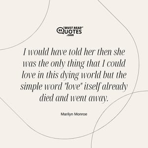 I would have told her then she was the only thing that I could love in this dying world but the simple word "love" itself already died and went away.