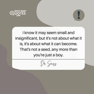 I know it may seem small and insignificant, but it's not about what it is, it's about what it can become. That's not a seed, any more than you're just a boy.