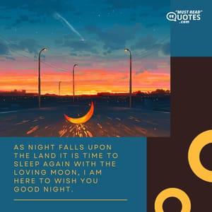 As night falls upon the land it is time to sleep again with the loving moon, I am here to wish you good night.