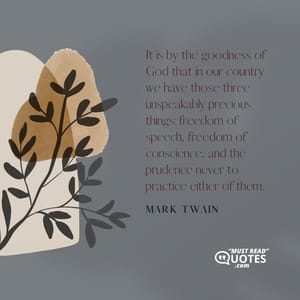 It is by the goodness of God that in our country we have those three unspeakably precious things: freedom of speech, freedom of conscience, and the prudence never to practice either of them.