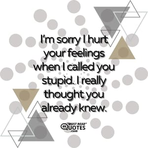 I’m sorry I hurt your feelings when I called you stupid. I really thought you already knew.