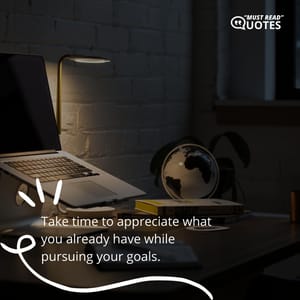 Take time to appreciate what you already have while pursuing your goals.