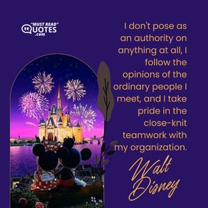 I don't pose as an authority on anything at all, I follow the opinions of the ordinary people I meet, and I take pride in the close-knit teamwork with my organization.