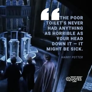 The poor toilet's never had anything as horrible as your head down it — it might be sick.