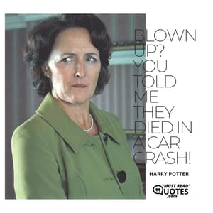 Blown up? You told me they died in a car crash!