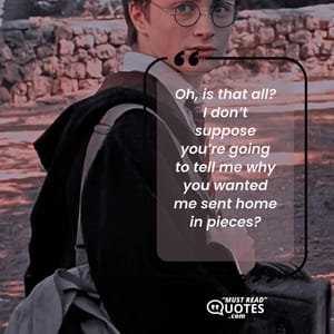 Oh, is that all? I don’t suppose you’re going to tell me why you wanted me sent home in pieces?