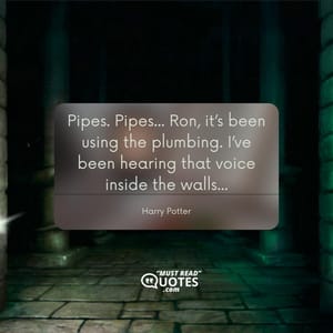 Pipes. Pipes... Ron, it’s been using the plumbing. I’ve been hearing that voice inside the walls...