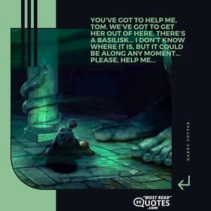 You’ve got to help me, Tom. We’ve got to get her out of here. There’s a basilisk... I don’t know where it is, but it could be along any moment... Please, help me...