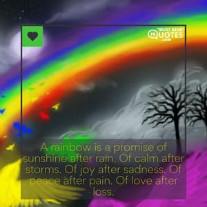 A rainbow is a promise of sunshine after rain. Of calm after storms. Of joy after sadness. Of peace after pain. Of love after loss.