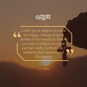 I didn’t go to religion to make me happy. I always knew a bottle of Port would do that. If you want a religion to make you feel really comfortable, I certainly don’t recommend Christianity.