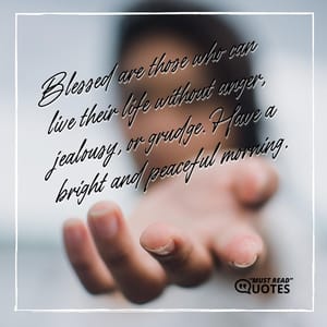 Blessed are those who can live their life without anger, jealousy, or grudge. Have a bright and peaceful morning.